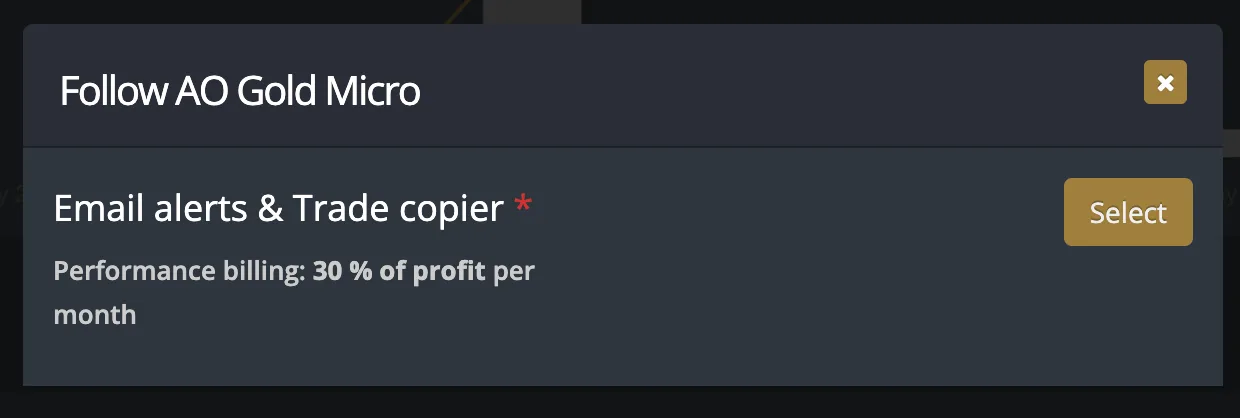 Email alerts & Trade copier selection