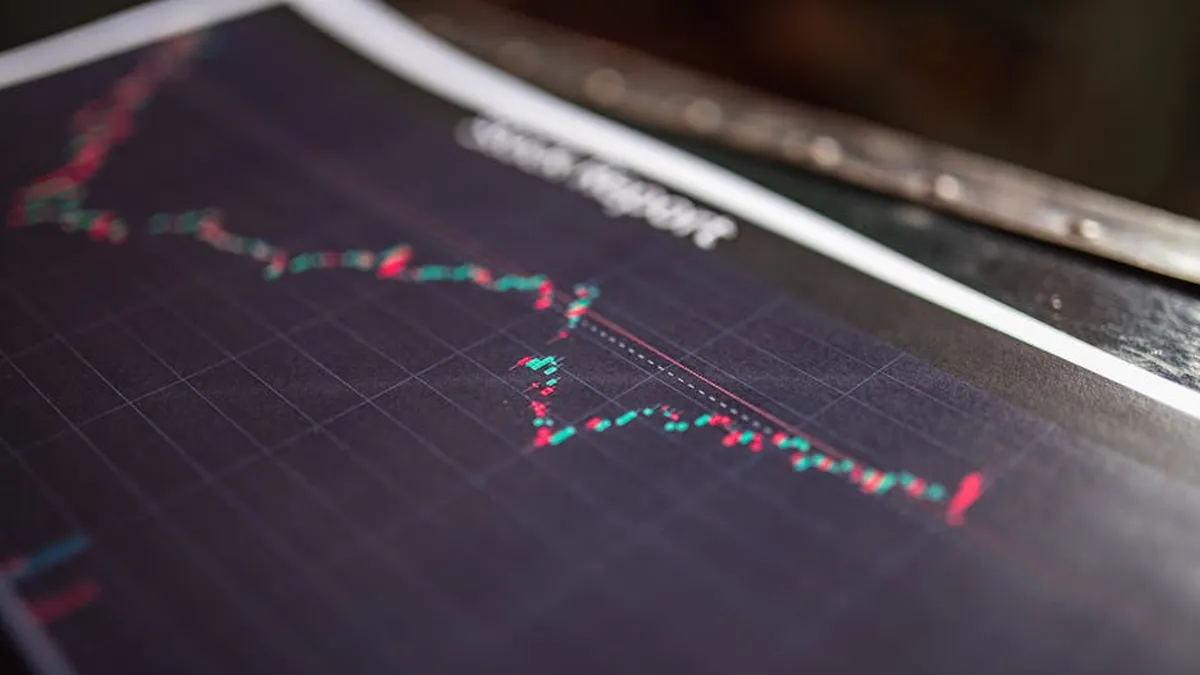 Close-up of a stock report showing a financial data graph.