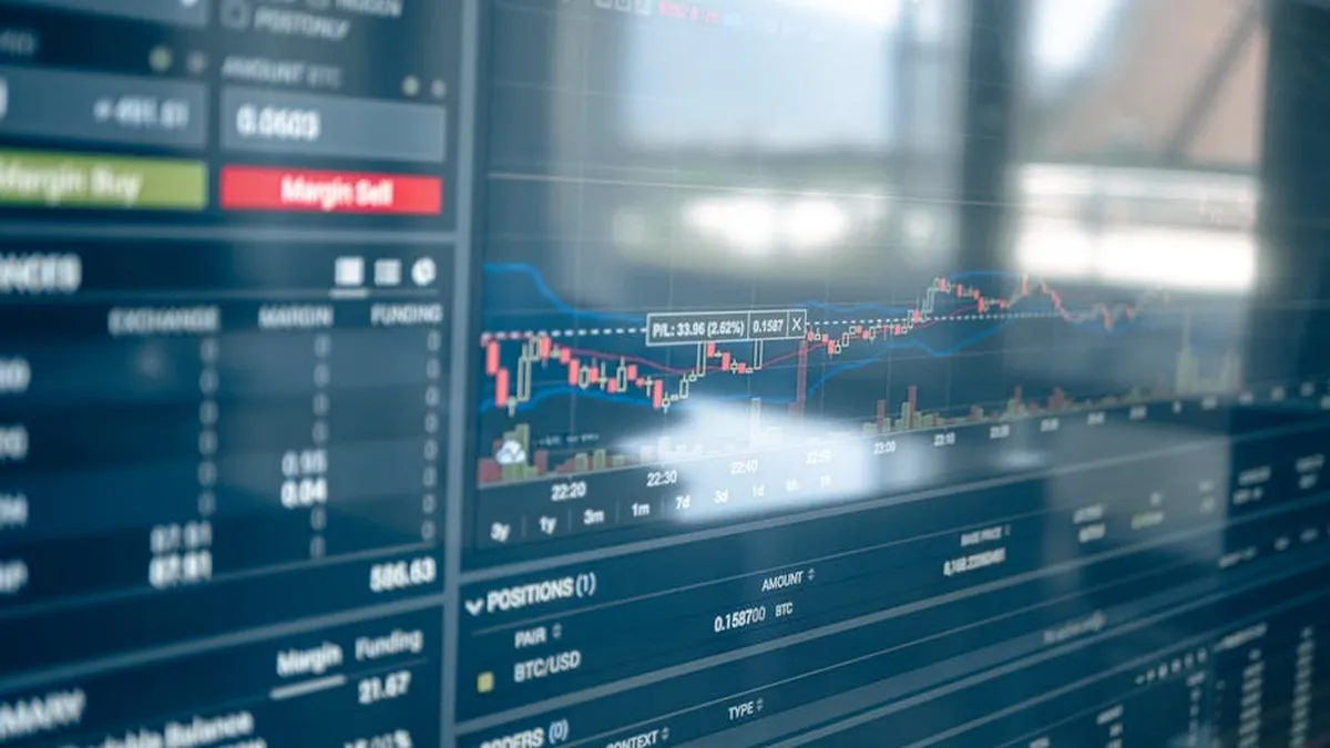 A detailed view of a cryptocurrency trading screen, featuring graphs and charts.