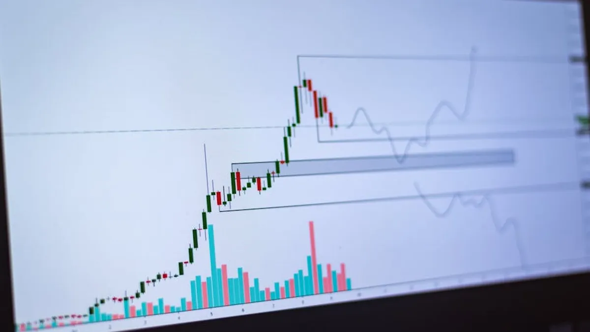 Detailed view of a cryptocurrency trading chart on a computer screen, showing market trends and price movements.